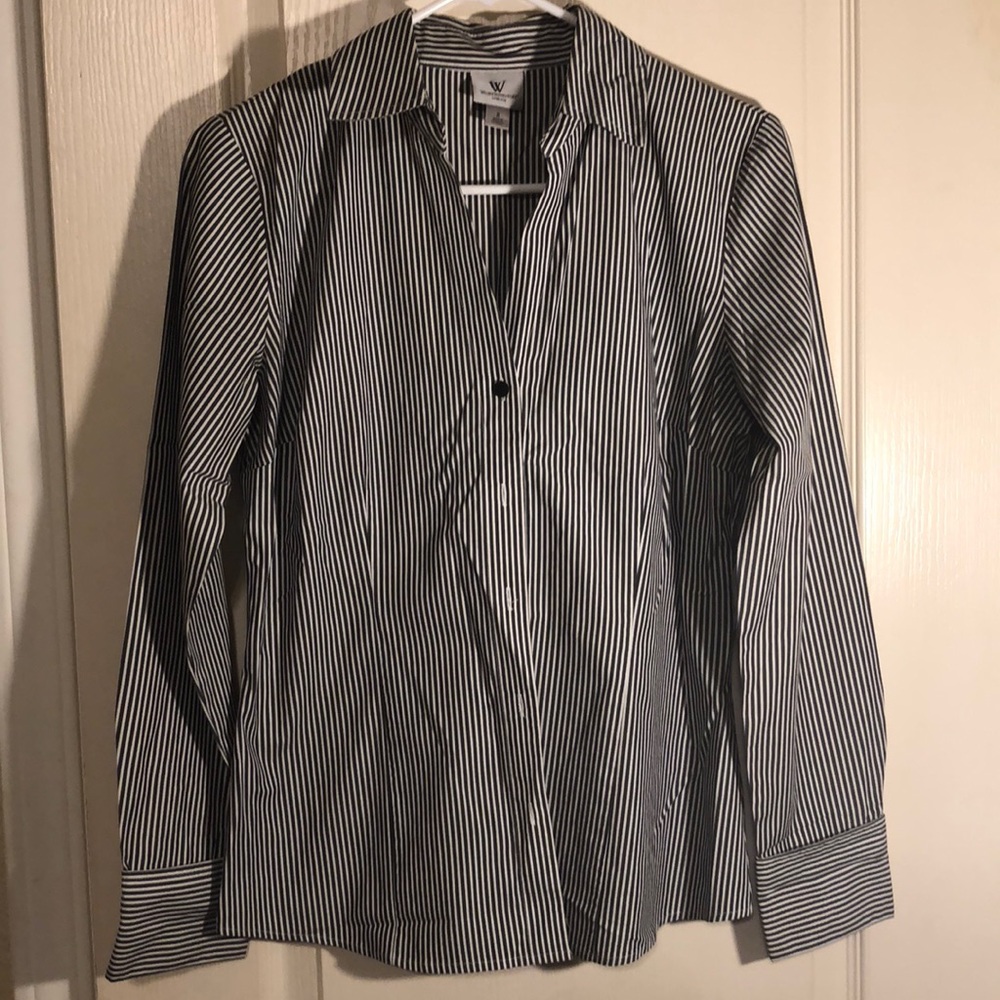 Gray and White striped long sleeve blouse